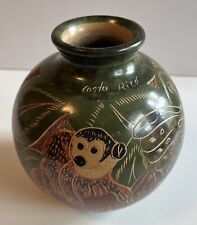 Etched Art Pottery Stoneware Vase Costa Rica Monkey Toucan 5.5” Tall Signed picture