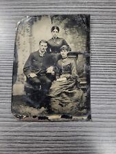 VINTAGE VICTORIAN PHOTO TIN TYPE 2 GIRLS WOMEN 1 MAN YOUNG COUPLE COPPER picture