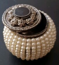 Vintage Small Jewelry/Ring Box, Trinket Box, Silver Plated & Beaded picture