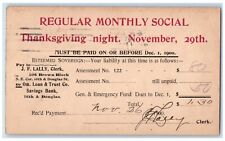 c1880's Regular Monthly Social Thanksgiving Night Omaha Nebraska NE Postal Card picture