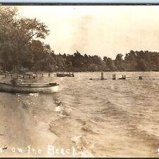 c1910s Silver Lake, IA RPPC Breakers Beach Real Photo Boat Swimming Slide A161 picture