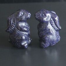 2pc Mini Carved Gemstone Crystal Rabbit bunny Figurine animal carving home decor picture