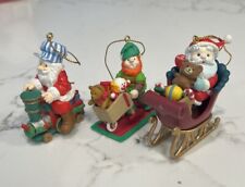 Vintage 3 Ornaments Christmas Santa-sleigh-train-elf 1991-92 picture