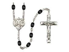4x8mm Silver Plated Elegant Black 3-Way Rosary Handmade in USA picture