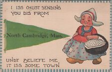 North Cambridge, MA: Comic Dutch Girl w/ Pennant, 1913 Massachusetts Postcard picture