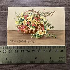 Victorian Christmas Card Season's Greetings- Basket of Flowers Antique picture
