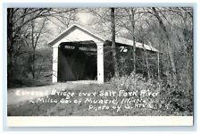 c1940's Covered Bridge Over Salt Fork River Muncie IL RPPC Photo Postcard picture