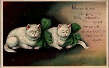 c1909 SIGNED CLIVETTE DANCING CATS POSTCARDS, WHITE CATS, POEM, GREEN BOWS 39-85 picture