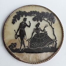 Antique Courting Couple Silhouette Victorian Hair Art Vanity /Dresser Tray  picture