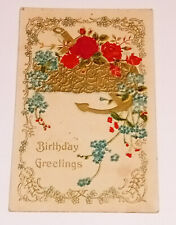 Birthday Postcard Anchor Flowers Embossed c1910 picture