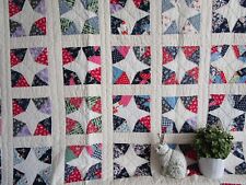 Vintage Hand Quilted Feed Sack QUILT, 4 PT STAR, 72 X 79, COTTON, NO HOLES CLEAN picture
