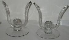 Pair (2) Vintage Antique Early American Glass Taper Candlesticks Candle Holders picture