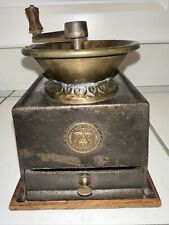 RARE Antique Cast Iron and Brass A Kenrick & Sons Coffee Mill Grinder picture