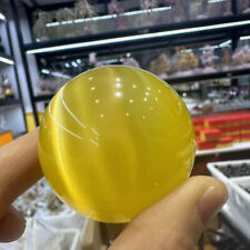 1pc Yellow Cat's eye Stone Sphere Quartz Crystal Reiki Ball Healing Decor 45mm picture