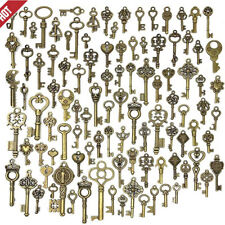 69 PCS Vintage Skeleton Key Set Charms Mixed Antique Style Bronze Brass Key Set picture