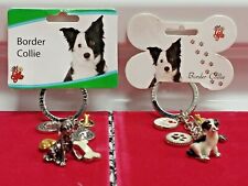 Little Gifts Border Collie Dog Breed Figurine Keychain W/ Charms Pewter Enamel  picture