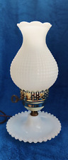 Vintage Hobnail White Milk Glass Hurricane Lamp Works Beaded Bedside Table Lamp picture