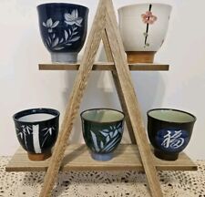 Set of Five Japanese Pottery  Yunomi Tea Cups Each Unique Handle-Less picture
