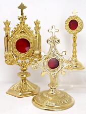 Lot of 3 Ornate Solid Brass Reliquaries for Relic Display in Churches or Home picture