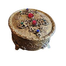 Antique Footed Gilt Bronze Jeweled Velvet Lined Trinket Box (A1717) picture