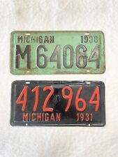 Very Nice Pair of Early Michigan License Plates ~ 1931 & 1938 picture