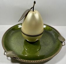 VINTAGE EVANS PEAR LIGHTER YELLOW ENAMEL W/GREEN LARGE ASHTRAY picture