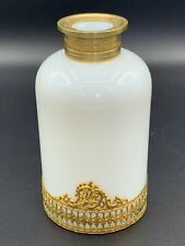 19C. French PALAIS ROYAL White Opaline Glass Perfume Scent Bottle Dore Bronze picture