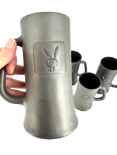 ⭐️ Vintage LOT Of 4 PLAYBOY HUGH HEFNER GLASS Beer Stein Mug Raised Bunny SIGNED picture