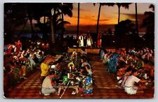 Waikiki Hawaii~Luau Native Feast @ Sunset On Queens Surf~PM 1961~Vintage PC picture