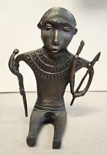 Vintage Bronze Tribal Art HUNTER HOLDING COBRA w/ Bow & Arrow Figurine Sculpture picture