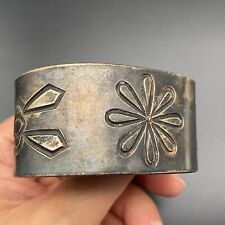 Vintage Navajo Native Hand Stamped Silver Bracelet Cuff 7