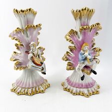 Rare Pair of Antique Porcelain Figural European Candlesticks Musicians Gold Gilt picture