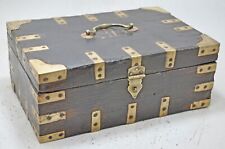 Antique Wooden Storage Chest Box Original Old Hand Crafted Fine Brass Fittings picture