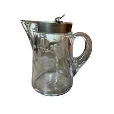 Vintage Cut glass clear syrup pitcher hinged lid thumb tab flower honey decanter picture
