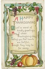A Happy Thanksgiving Kindly Greetings Pumpkin, Corn And Harvest 1917 Postcard picture