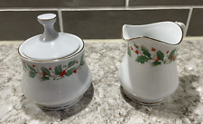 China Pearl Fine China Noel Cream and Sugar Set with Holly Accents picture