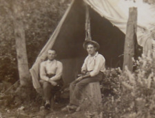Vintage RPPC Postcard - ID'd Men Sitting Outside Camping Tent Samson Pruitt picture