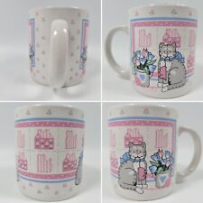VTG Gray Cat W/ Toy Mouse Pastel Patchwork Tea Coffee Mug Cup Grandma Core picture