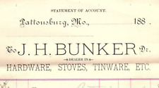 1880s PATTONSBURG MO J.H. BUNKER DEALER HARDWARE STOVES  BILLHEAD INVOICE Z1234 picture