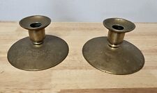 Pair Of Vintage Brass Flpral Etched Candlestick Candle Holders  picture