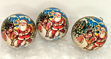 3 Western Germany Santa Claus Paper Mache Ball Candy Container Ornament Vintage picture