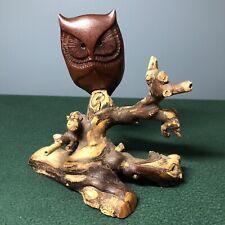 VTG Hand Carved Mahogany Wood OWL on Grapevine Perch Owl Decor Stunning Signed picture