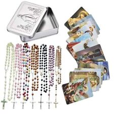 7PCS Crosses Rosary Bead Set,With 18Pcs Holy Card and A Meatl Box  picture