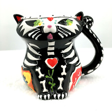 Day of the Dead 3D Cat Mug Black and White By Spectrum Designz 16 oz. New  picture
