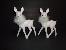 Set of 2 INO SCHALLER BAYERN WHITE Glitter  Reindeer w/  Faux Fur boa  Germany picture