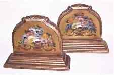 Pair Art Deco Handpainted Floral Heavy Barbola Wood Bookends Book Ends picture