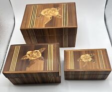 Vintage Inlaid Bamboo Nesting Trinket Boxes Set Of 3 picture