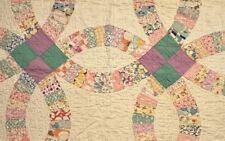 Vintage Cutter Quilt Piece 15” x 29” Double Wedding Ring Pattern  Feed Sack #1 picture