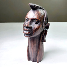 Vintage Hand Carved Wood Woman Sculpture African Art Head Statue Figure Bust 5