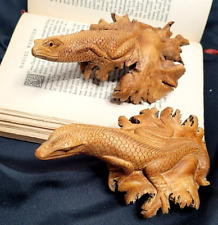 2 Vintage Burl Wood Lizard/Komodo Dragon Carvings- Hand Carved picture